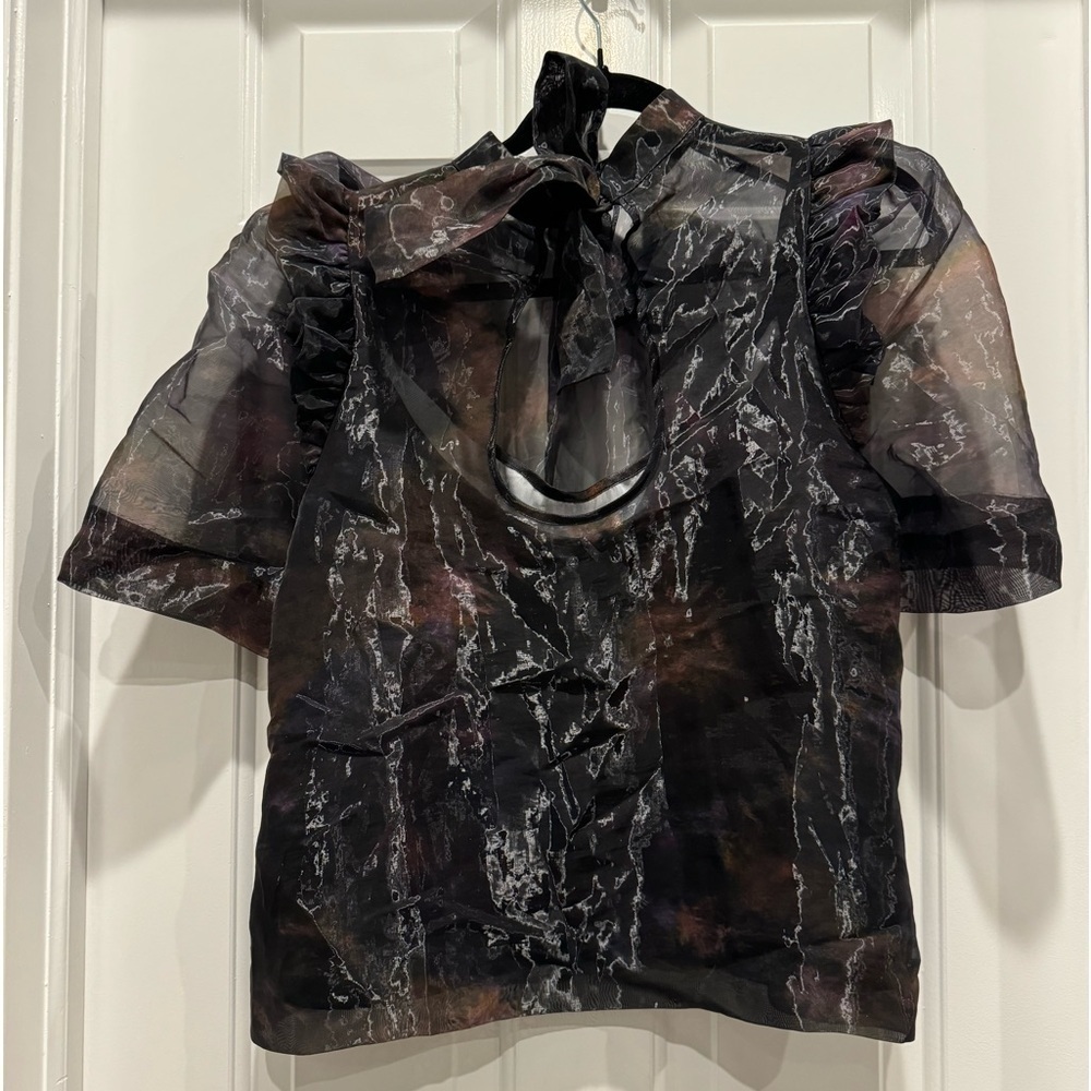 Marie Oliver Perry Top Moon Dye Silk Blouse Blue Purple Puff Sleeve Feminine - Picture 4 of 8